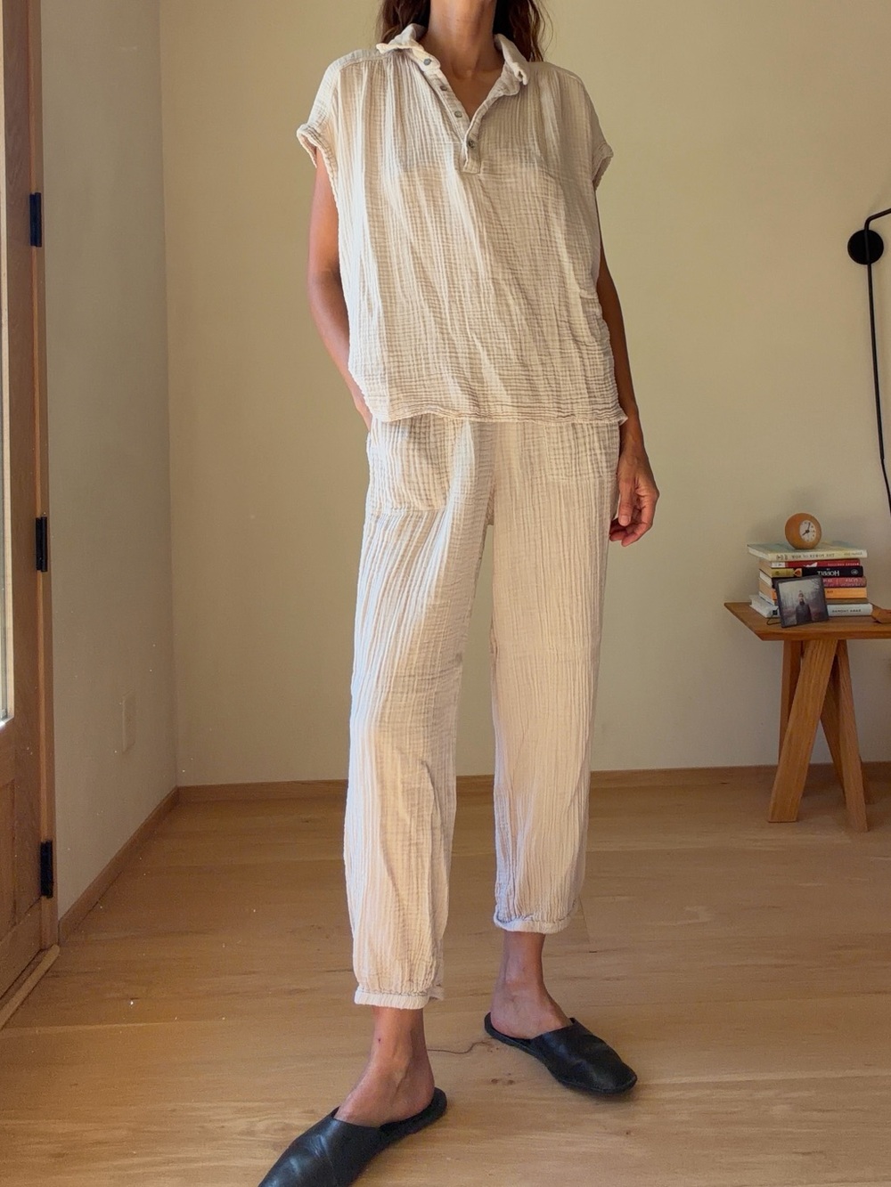 Michael Stars Natural Cream Cotton Gauze Jogger Pant